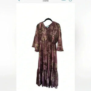 SHE + SKY floral semi sheer dress 75% silk